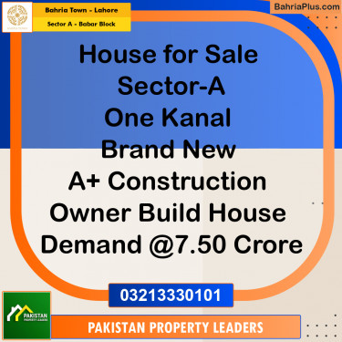 1 Kanal Residential House for Sale in Sector A - Babar Block -  Bahria Town, Lahore - (BP-264955)