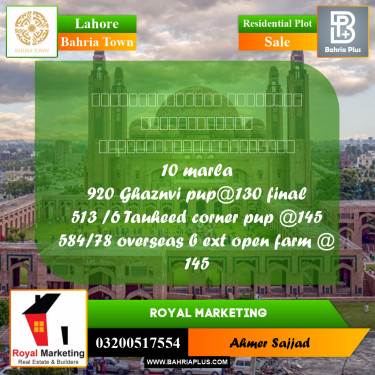 Residential Plot for Sale in Bahria Town, Lahore - (BP-264957)