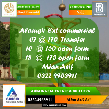 Commercial Plot for Sale in Alamgir Commercial -  Bahria Town, Lahore - (BP-264967)