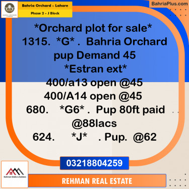8 Marla Residential Plot for Sale in Phase 2 - J Block -  Bahria Orchard, Lahore - (BP-265086)
