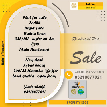 Residential Plot for Sale in Bahria Town, Lahore - (BP-265092)