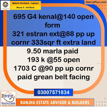 1 Kanal Residential Plot for Sale in Phase 4 - G4 Block -  Bahria Orchard, Lahore - (BP-265222)