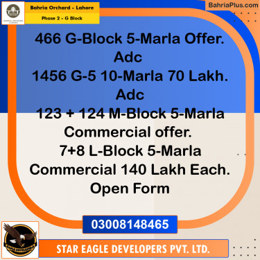 5 Marla Residential Plot for Sale in Phase 2 - G Block -  Bahria Orchard, Lahore - (BP-265351)
