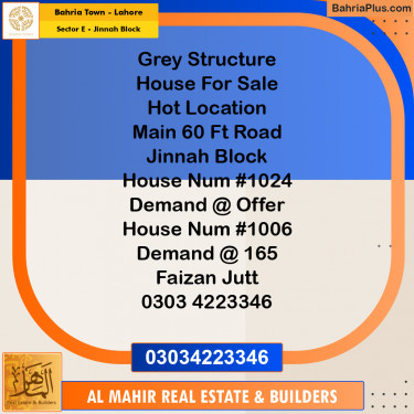 Residential House for Sale in Sector E - Jinnah Block -  Bahria Town, Lahore - (BP-265357)