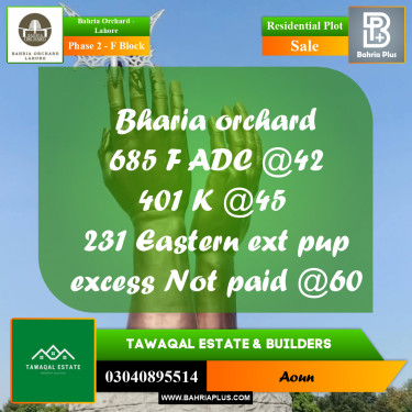 5 Marla Residential Plot for Sale in Phase 2 - F Block -  Bahria Orchard, Lahore - (BP-265397)