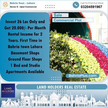 15 Marla Commercial Plot for Sale in Sector E - Iqbal Commercial -  Bahria Town, Lahore - (BP-265399)