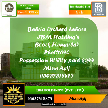5 Marla Residential Plot for Sale in Phase 2 - F Block -  Bahria Orchard, Lahore - (BP-265574)