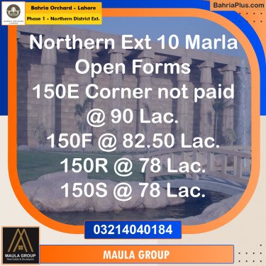 10 Marla Residential Plot for Sale in Phase 1 - Northern District Ext. -  Bahria Orchard, Lahore - (BP-265587)