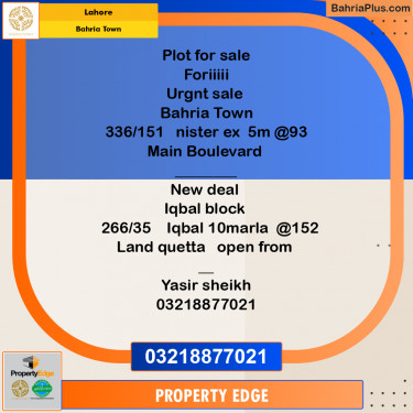 Residential Plot for Sale in Bahria Town, Lahore - (BP-265621)