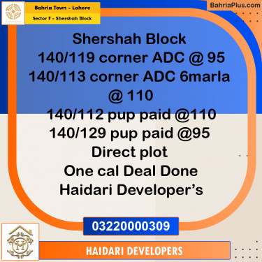 5 Marla Residential Plot for Sale in Sector F - Shershah Block -  Bahria Town, Lahore - (BP-265673)