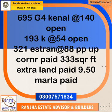 1 Kanal Residential Plot for Sale in Phase 4 - G4 Block -  Bahria Orchard, Lahore - (BP-265681)