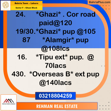 10 Marla Residential Plot for Sale in Sector F - Ghazi Block -  Bahria Town, Lahore - (BP-265702)