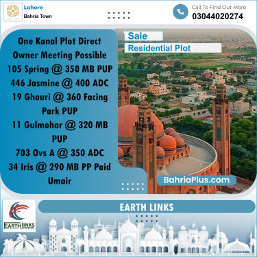 1 Kanal Residential Plot for Sale in Bahria Town, Lahore - (BP-265761)