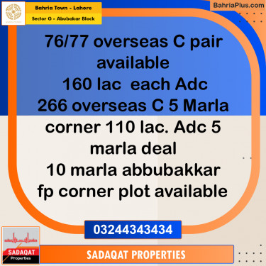 10 Marla Residential Plot for Sale in Sector G - Abubakar Block -  Bahria Town, Lahore - (BP-265768)