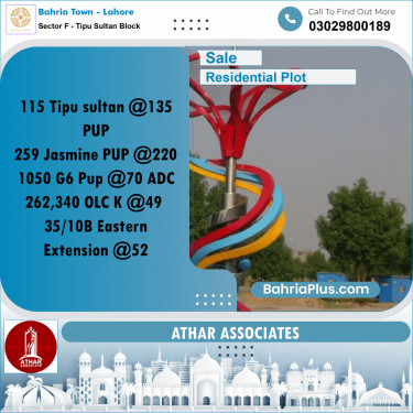 10 Marla Residential Plot for Sale in Sector F - Tipu Sultan Block -  Bahria Town, Lahore - (BP-265778)