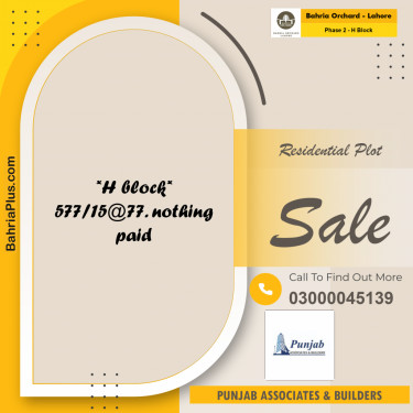 8 Marla Residential Plot for Sale in Phase 2 - H Block -  Bahria Orchard, Lahore - (BP-265779)