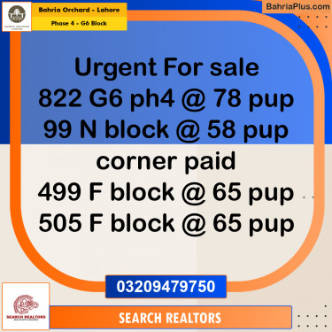 10 Marla Residential Plot for Sale in Phase 4 - G6 Block -  Bahria Orchard, Lahore - (BP-265806)