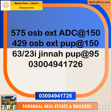 10 Marla Residential Plot for Sale in Overseas B Ext -  Bahria Town, Lahore - (BP-265808)