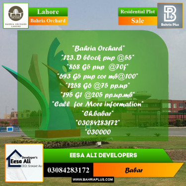 Residential Plot for Sale in Bahria Orchard, Lahore - (BP-265813)