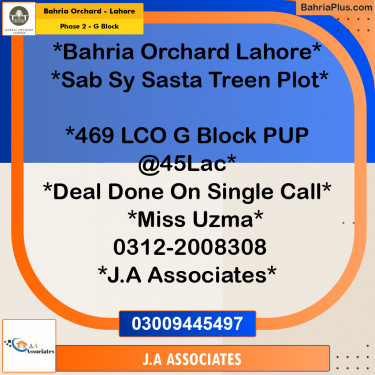 5 Marla Residential Plot for Sale in Phase 2 - G Block -  Bahria Orchard, Lahore - (BP-265838)
