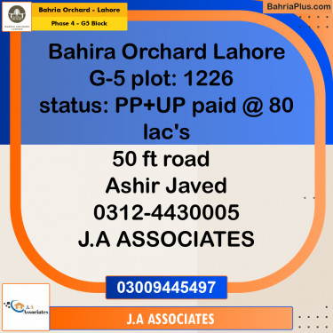 8 Marla Residential Plot for Sale in Phase 4 - G5 Block -  Bahria Orchard, Lahore - (BP-265870)