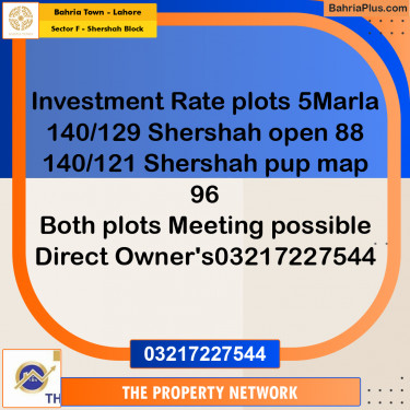5 Marla Residential Plot for Sale in Sector F - Shershah Block -  Bahria Town, Lahore - (BP-265898)
