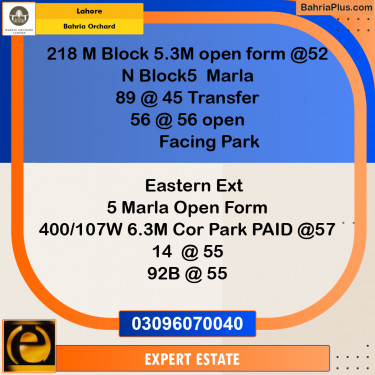 5.3 Marla Residential Plot for Sale in Bahria Orchard, Lahore - (BP-265971)