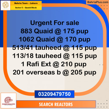 10 Marla Residential Plot for Sale in Sector E - Quaid Block -  Bahria Town, Lahore - (BP-265998)