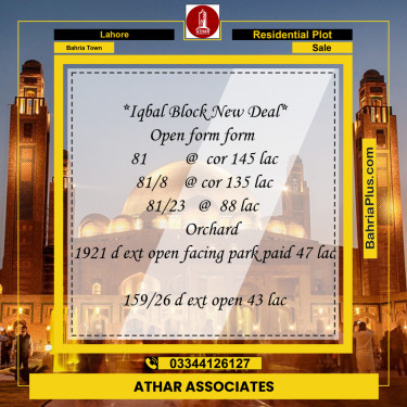 10 Marla Residential Plot for Sale in Bahria Town, Lahore - (BP-266062)