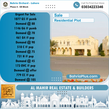 Residential Plot for Sale in Phase 4 - G5 Block -  Bahria Orchard, Lahore - (BP-266064)