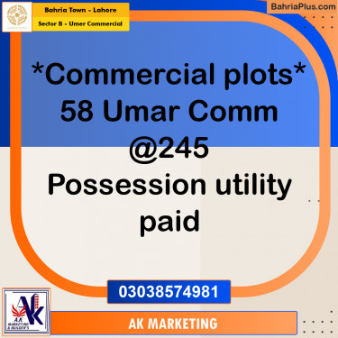 4 Marla Commercial Plot for Sale in Sector B - Umer Commercial -  Bahria Town, Lahore - (BP-266114)