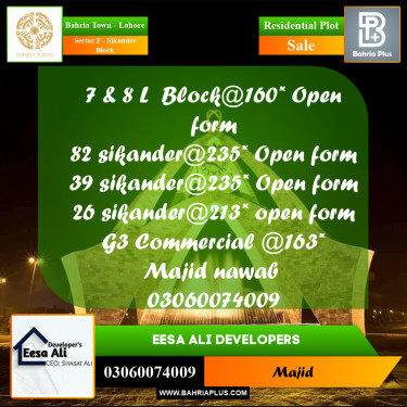Residential Plot for Sale in Sector F - Sikander Block -  Bahria Town, Lahore - (BP-266149)