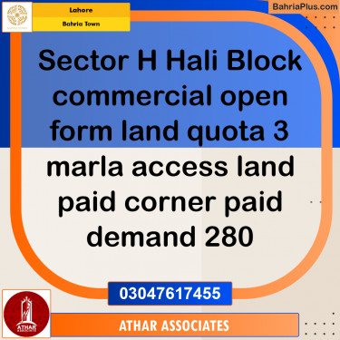 8 Marla Commercial Plot for Sale in Bahria Town, Lahore - (BP-266200)