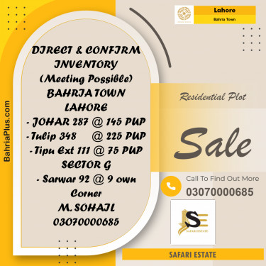 Residential Plot for Sale in Bahria Town, Lahore - (BP-266246)