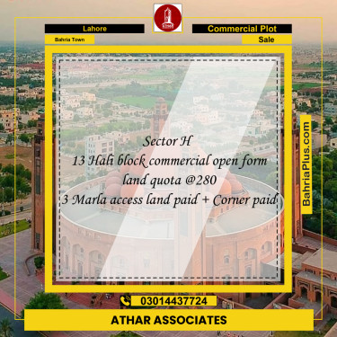5 Marla Commercial Plot for Sale in Bahria Town, Lahore - (BP-266273)