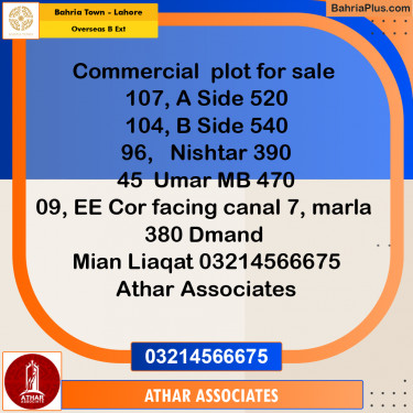 10 Marla Residential Plot for Sale in Overseas B Ext -  Bahria Town, Lahore - (BP-266283)