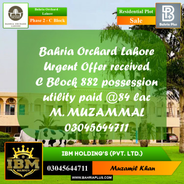 8 Marla Residential Plot for Sale in Phase 2 - C Block -  Bahria Orchard, Lahore - (BP-266305)