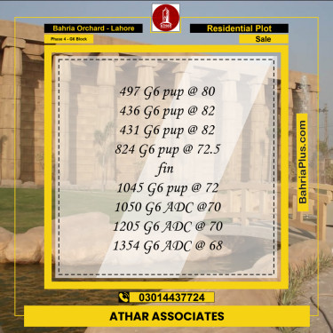 10 Marla Residential Plot for Sale in Phase 4 - G6 Block -  Bahria Orchard, Lahore - (BP-266316)