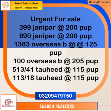 10 Marla Residential Plot for Sale in Sector C - Janiper Block -  Bahria Town, Lahore - (BP-266378)