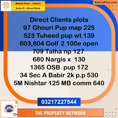10 Marla Residential Plot for Sale in Sector B - Ghouri Block -  Bahria Town, Lahore - (BP-266399)