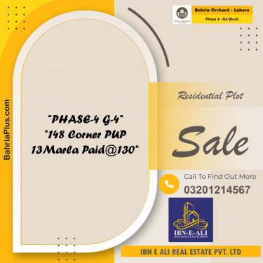 13 Marla Residential Plot for Sale in Phase 4 - G4 Block -  Bahria Orchard, Lahore - (BP-266472)