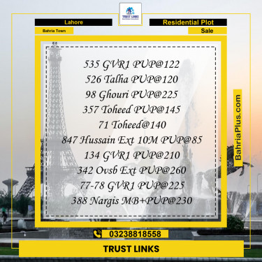 Residential Plot for Sale in Bahria Town, Lahore - (BP-266536)