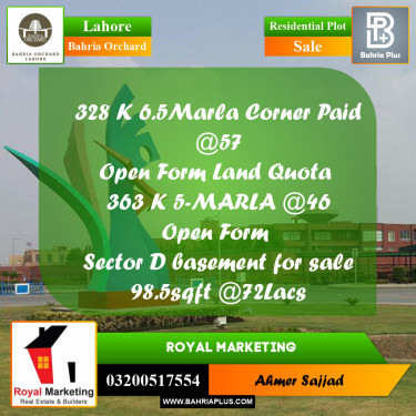 Residential Plot for Sale in Bahria Orchard, Lahore - (BP-266542)