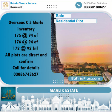 5 Marla Residential Plot for Sale in Overseas C -  Bahria Town, Lahore - (BP-266555)