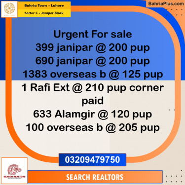 10 Marla Residential Plot for Sale in Sector C - Janiper Block -  Bahria Town, Lahore - (BP-266572)