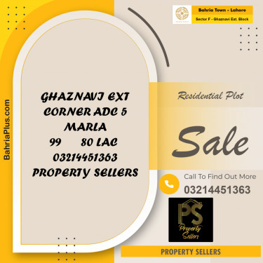 5 Marla Residential Plot for Sale in Sector F - Ghaznavi Ext. Block -  Bahria Town, Lahore - (BP-266616)