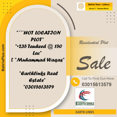 10 Marla Residential Plot for Sale in Sector F - Tauheed Block -  Bahria Town, Lahore - (BP-266680)