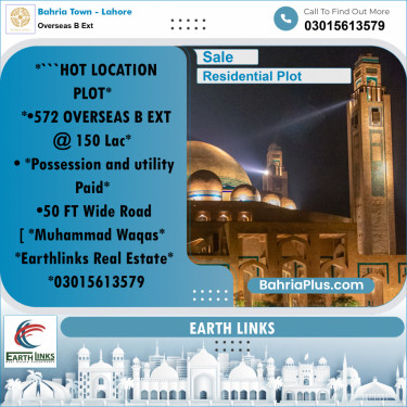 10 Marla Residential Plot for Sale in Overseas B Ext -  Bahria Town, Lahore - (BP-266689)