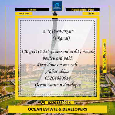 Residential Plot for Sale in Bahria Town, Lahore - (BP-266736)