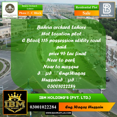 8 Marla Residential Plot for Sale in Phase 2 - C Block -  Bahria Orchard, Lahore - (BP-266741)